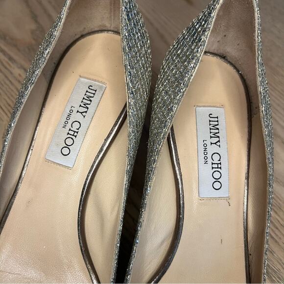 Jimmy Choo Isabel Peep Toe Mid Heel Pumps Sparkle Glitter Size 39.5 Women’s 9.5 - Picture 7 of 11